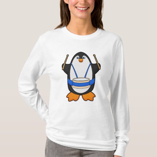 Pinguin als Musiker mit Drum T-Shirt (Vorderseite)