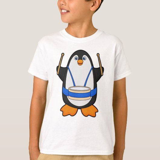 Pinguin als Musiker mit Drum T-Shirt (Vorderseite)