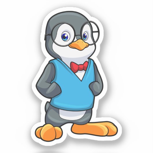 Pinguin als Nerd mit Brille Aufkleber (Vorderseite)