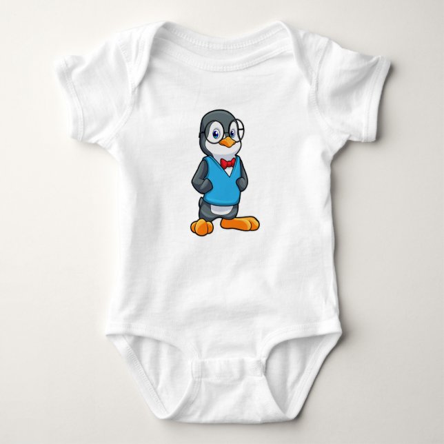 Pinguin als Nerd mit Brille Baby Strampler (Vorderseite)