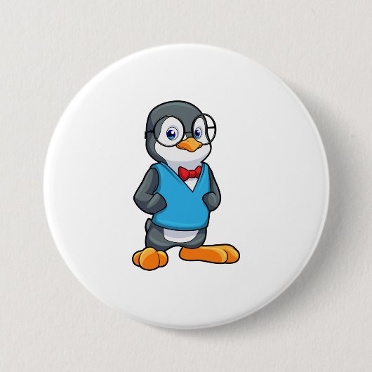 Pinguin als Nerd mit Brille Button (Vorderseite)