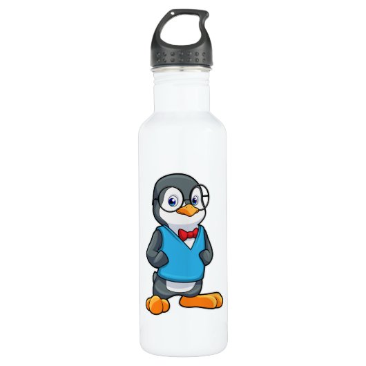 Pinguin als Nerd mit Brille Edelstahlflasche (Vorderseite)