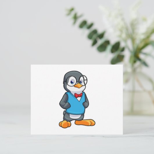 Pinguin als Nerd mit Brille Postkarte (Stehend Vorderseite)