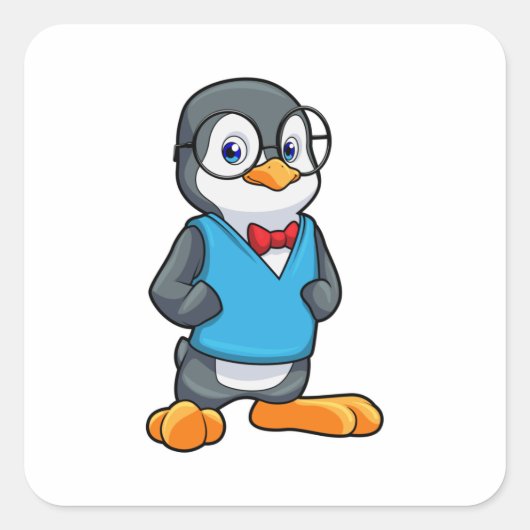 Pinguin als Nerd mit Brille Quadratischer Aufkleber (Vorderseite)