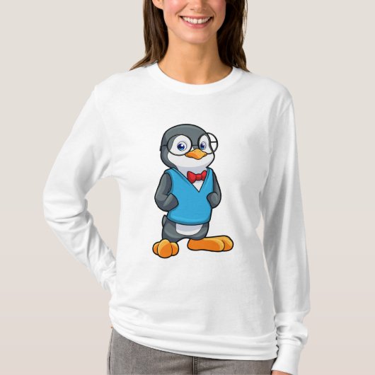 Pinguin als Nerd mit Brille T-Shirt (Vorderseite)