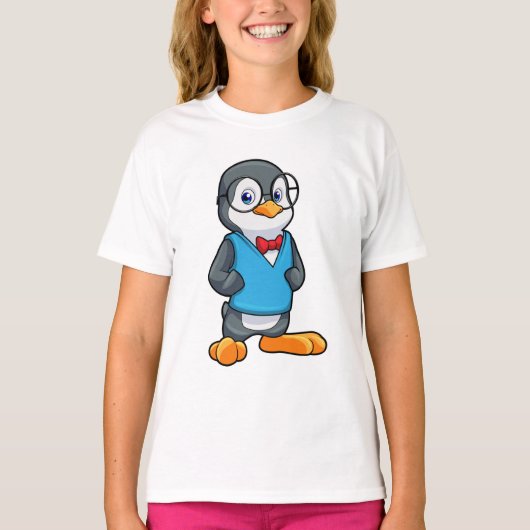 Pinguin als Nerd mit Brille T-Shirt (Vorderseite)
