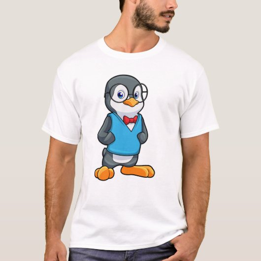 Pinguin als Nerd mit Brille T-Shirt (Vorderseite)