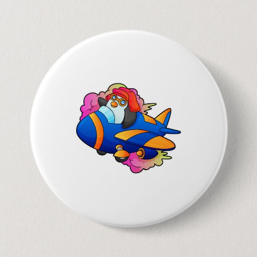 Pinguin als Pilot mit Flugzeug Button (Vorderseite)