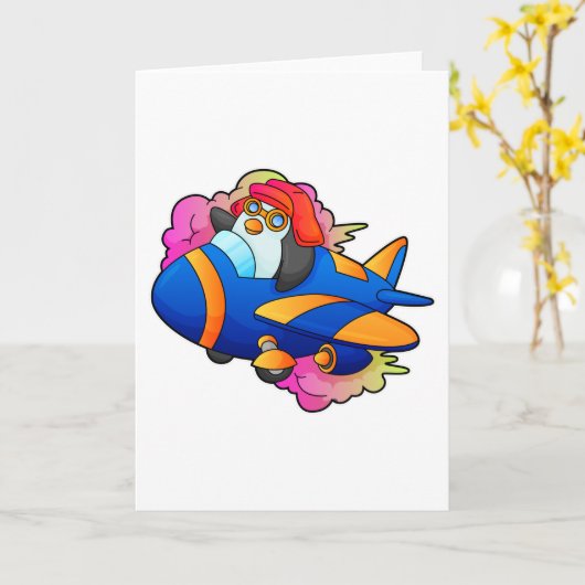 Pinguin als Pilot mit Flugzeug Karte (Gelbe Blume)