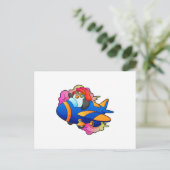 Pinguin als Pilot mit Flugzeug Postkarte (Stehend Vorderseite)