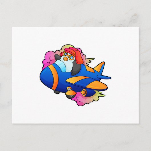 Pinguin als Pilot mit Flugzeug Postkarte (Vorderseite)