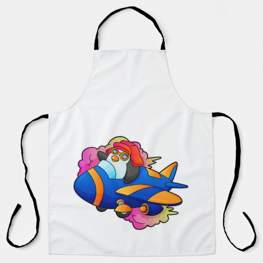 Pinguin als Pilot mit Flugzeug Schürze (Vorderseite)