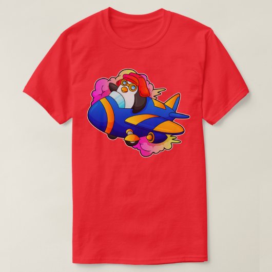 Pinguin als Pilot mit Flugzeug T-Shirt (Design vorne)