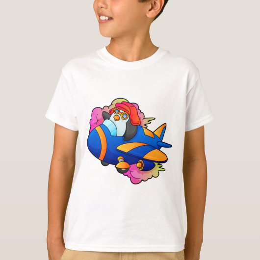 Pinguin als Pilot mit Flugzeug T-Shirt (Vorderseite)