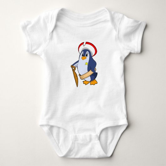 Pinguin als Pirate mit Hut Baby Strampler (Vorderseite)