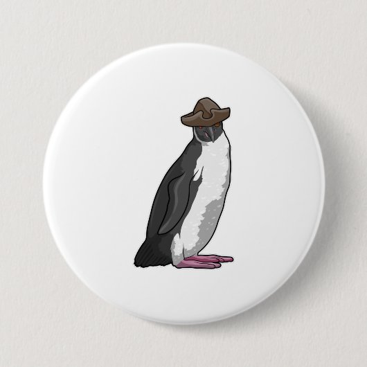 Pinguin als Pirate mit Hut Button (Vorderseite)