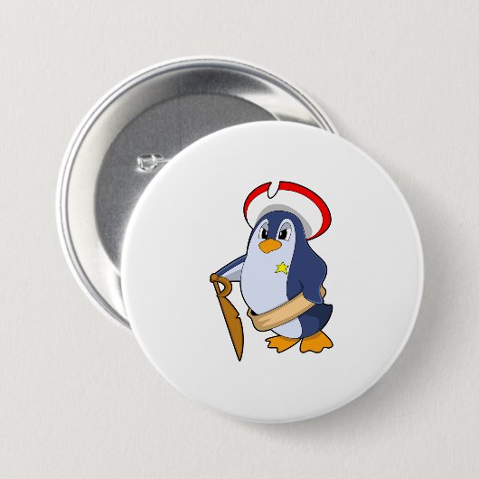 Pinguin als Pirate mit Hut Button (Vorne & Hinten)