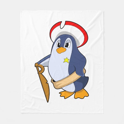 Pinguin als Pirate mit Hut Fleecedecke (Vorderseite)