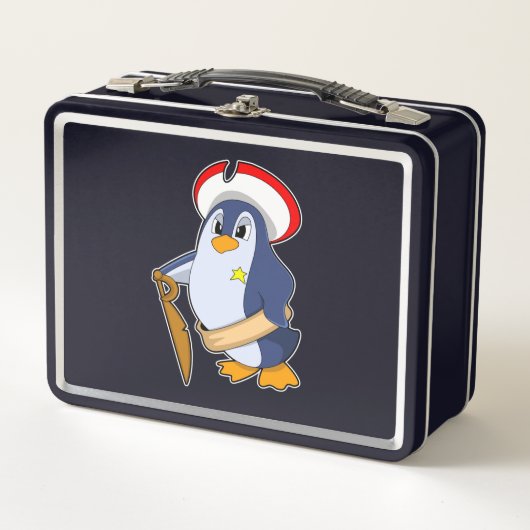 Pinguin als Pirate mit Hut Metall Brotdose (Vorderseite)