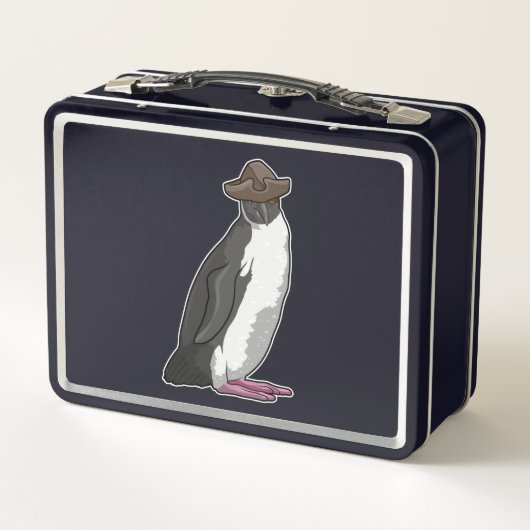 Pinguin als Pirate mit Hut Metall Brotdose (Rückseite)