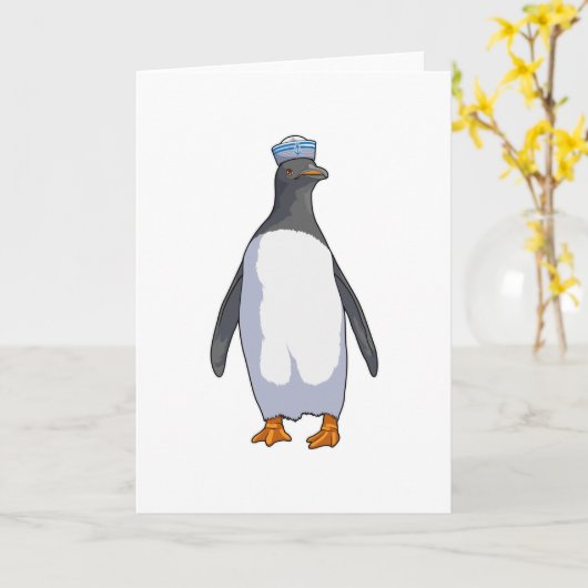 Pinguin als Sailor mit Hut Karte (Gelbe Blume)