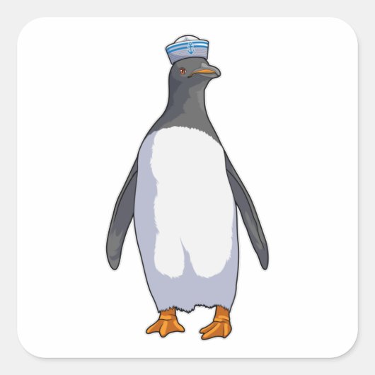 Pinguin als Sailor mit Hut Quadratischer Aufkleber (Vorderseite)