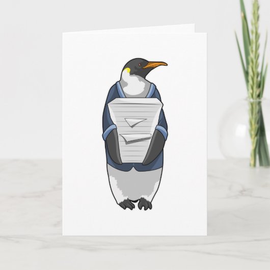 Pinguin als Sekretär mit Papierstapel Karte (Vorderseite)