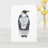 Pinguin als Sekretär mit Papierstapel Karte (Gelbe Blume)