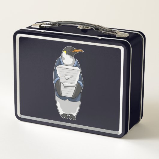Pinguin als Sekretär mit Papierstapel Metall Brotdose (Rückseite)