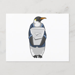 Pinguin als Sekretär mit Papierstapel Postkarte