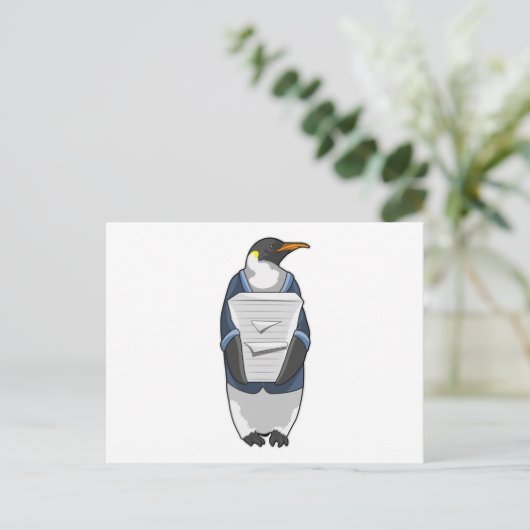 Pinguin als Sekretär mit Papierstapel Postkarte (Stehend Vorderseite)