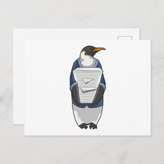 Pinguin als Sekretär mit Papierstapel Postkarte (Vorne/Hinten)