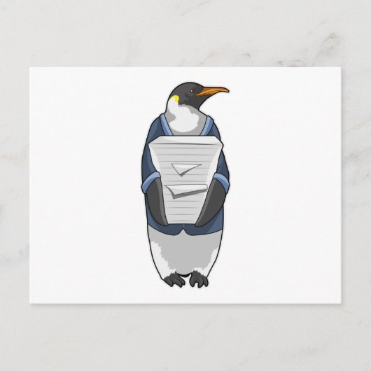 Pinguin als Sekretär mit Papierstapel Postkarte (Vorderseite)