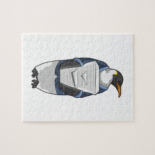 Pinguin als Sekretär mit Papierstapel Puzzle (Horizontal)
