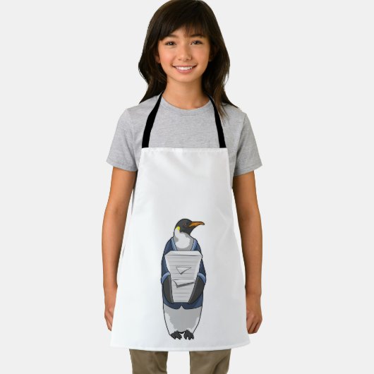 Pinguin als Sekretär mit Papierstapel Schürze (Insitu)