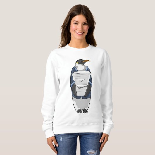 Pinguin als Sekretär mit Papierstapel Sweatshirt (Vorne ganz)