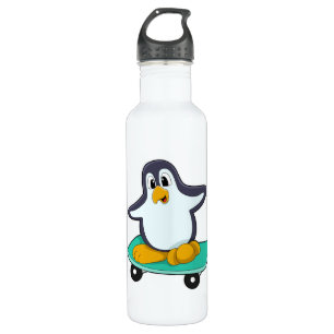 Pinguin als Skater auf Skateboard Edelstahlflasche