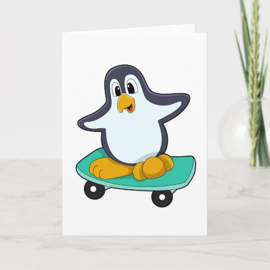 Pinguin als Skater auf Skateboard Karte (Vorderseite)