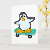 Pinguin als Skater auf Skateboard Karte (Gelbe Blume)