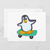 Pinguin als Skater auf Skateboard Postkarte (Vorne/Hinten)