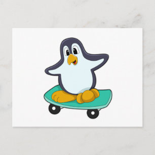 Pinguin als Skater auf Skateboard Postkarte