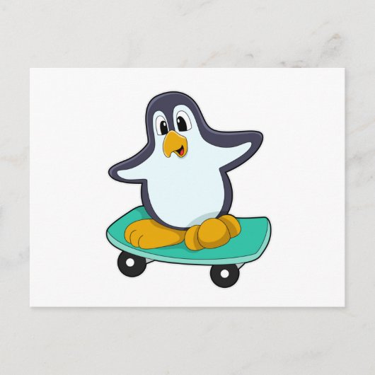 Pinguin als Skater auf Skateboard Postkarte (Vorderseite)