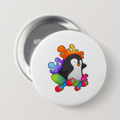 Pinguin als Skater mit Skateboard Button (Vorne & Hinten)