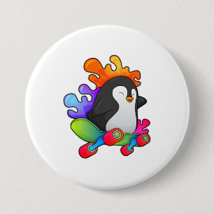 Pinguin als Skater mit Skateboard Button