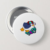 Pinguin als Skater mit Skateboard Button (Vorne & Hinten)