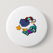 Pinguin als Skater mit Skateboard Button (Vorderseite)