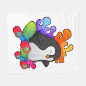 Pinguin als Skater mit Skateboard Fleecedecke (Vorderseite (Horizontal))