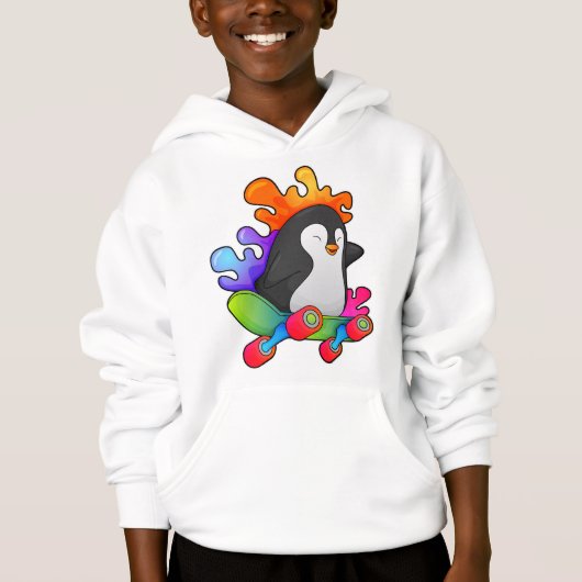 Pinguin als Skater mit Skateboard Hoodie (Vorderseite)