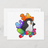 Pinguin als Skater mit Skateboard Postkarte (Vorne/Hinten)