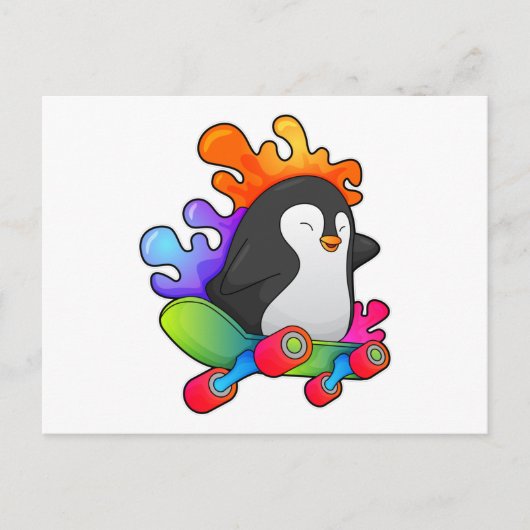 Pinguin als Skater mit Skateboard Postkarte (Vorderseite)